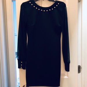 Black Mini Dress with Sheer Sleeves